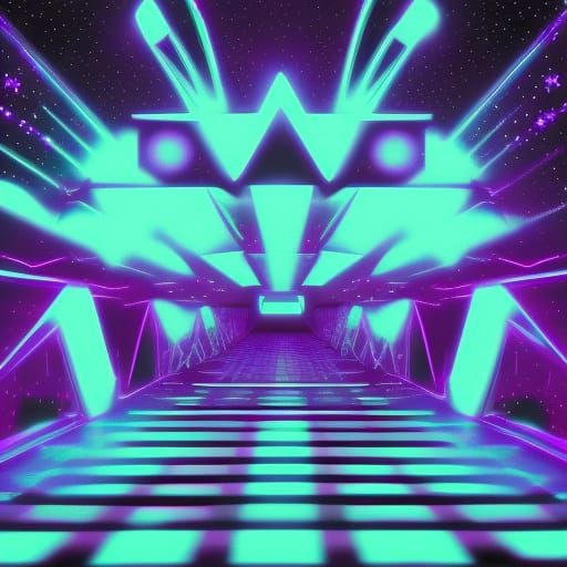 Synthwave Night Sky with Violet Lights and Stars