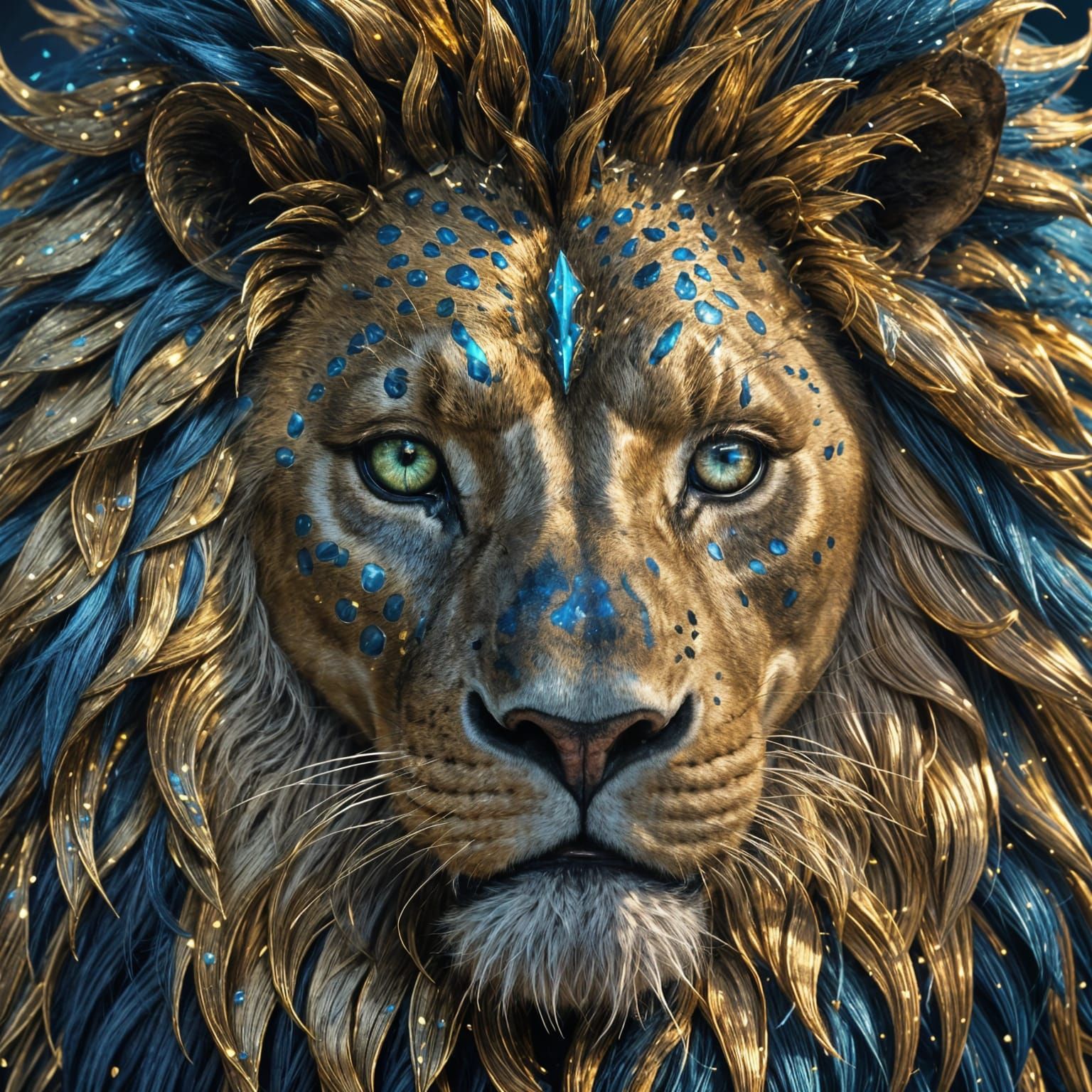 Majestic Dark Blue Lion Illuminated by Golden Light