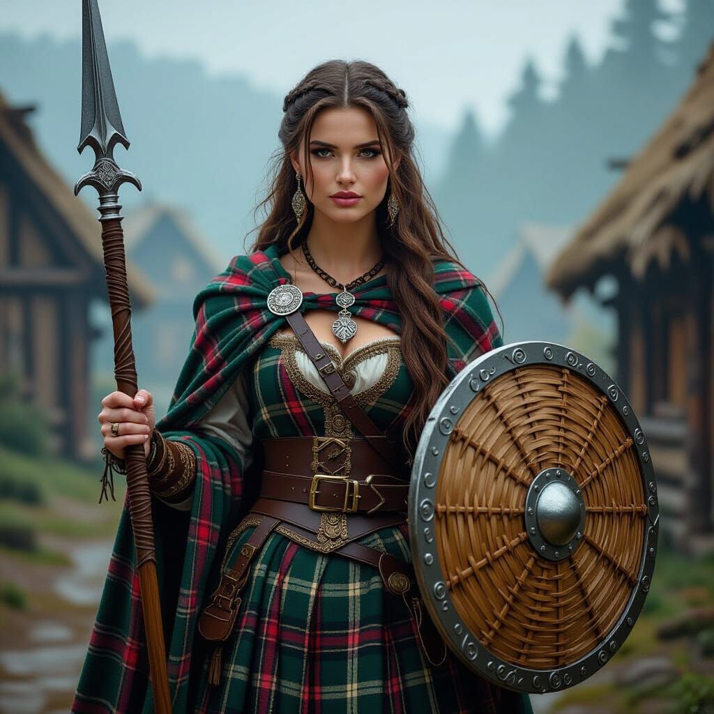 Celtic Warrior Woman with Spear and Shield