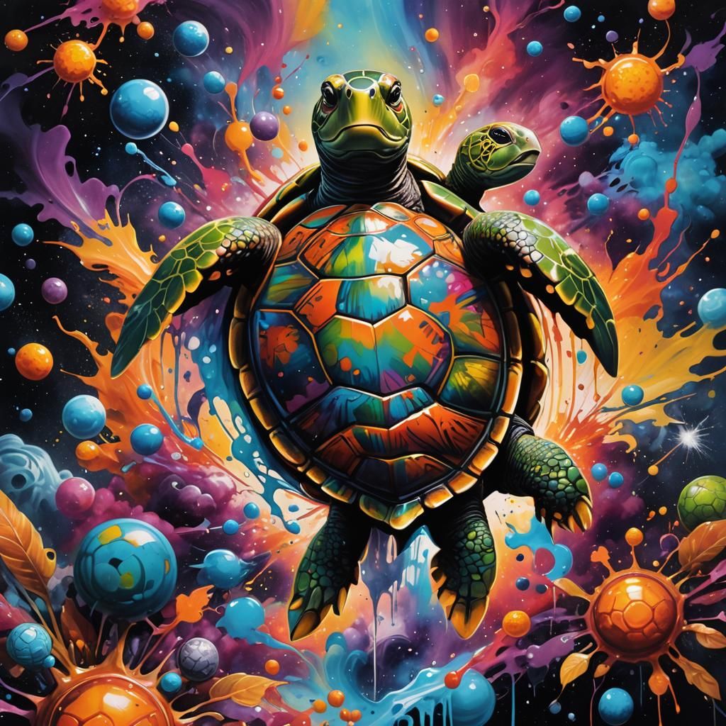 Cosmic Turtle Graffiti Art With Fairies