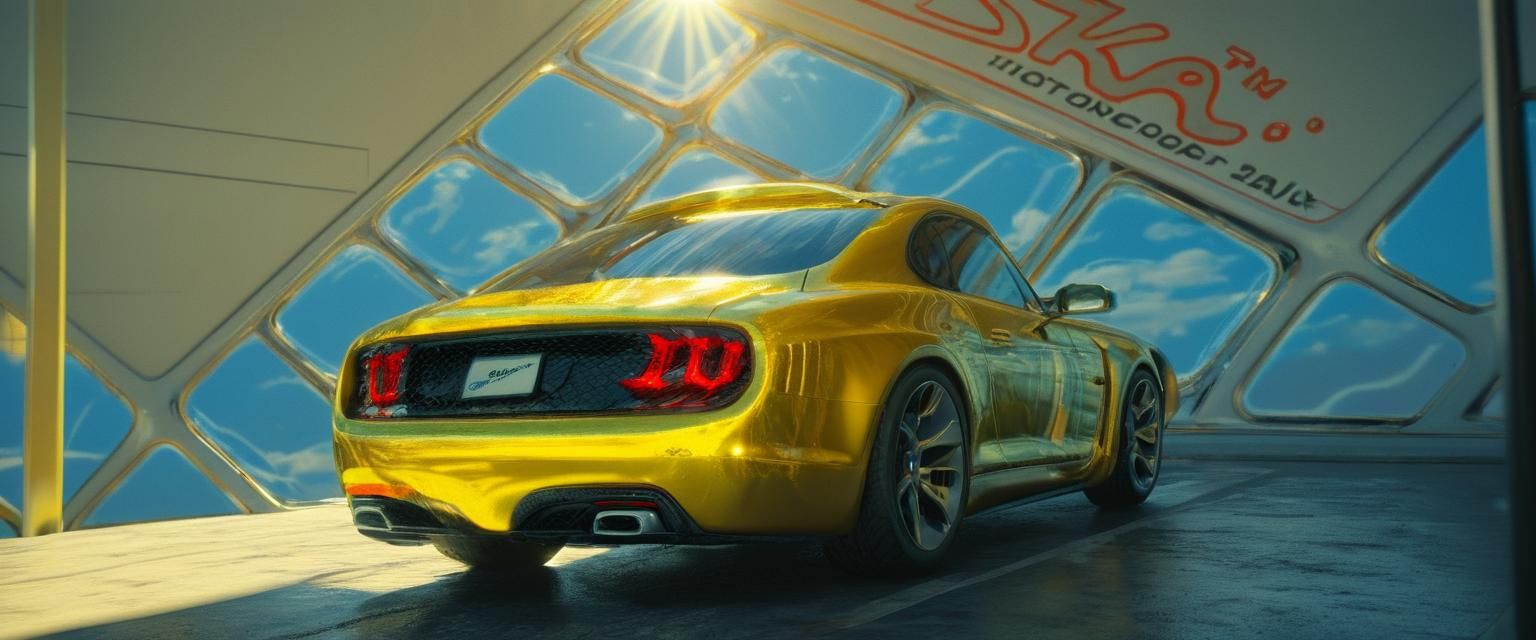 Metallic Yellow Car in Sunlight: Automotive Photography