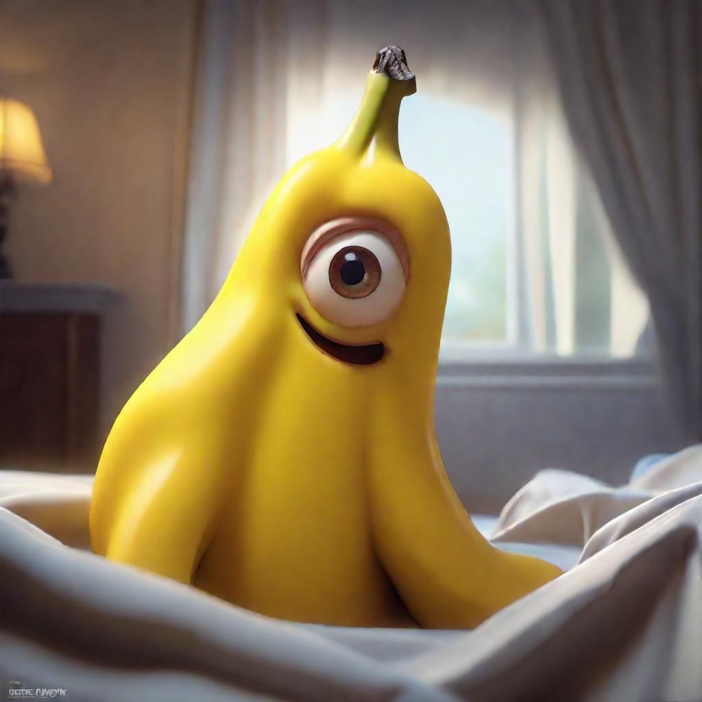 Sad Banana Portrait with Volumetric Lighting