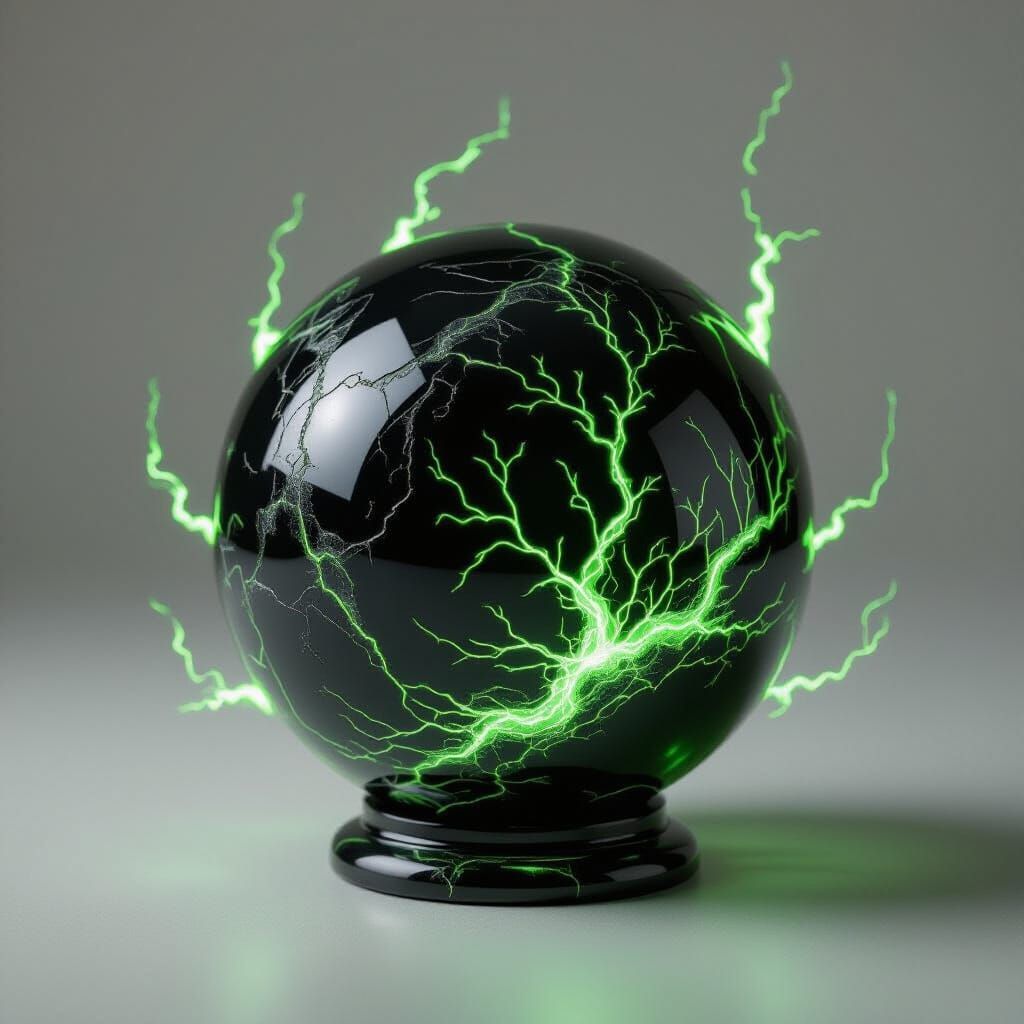 Obsidian Orb with Flickering Green Energy