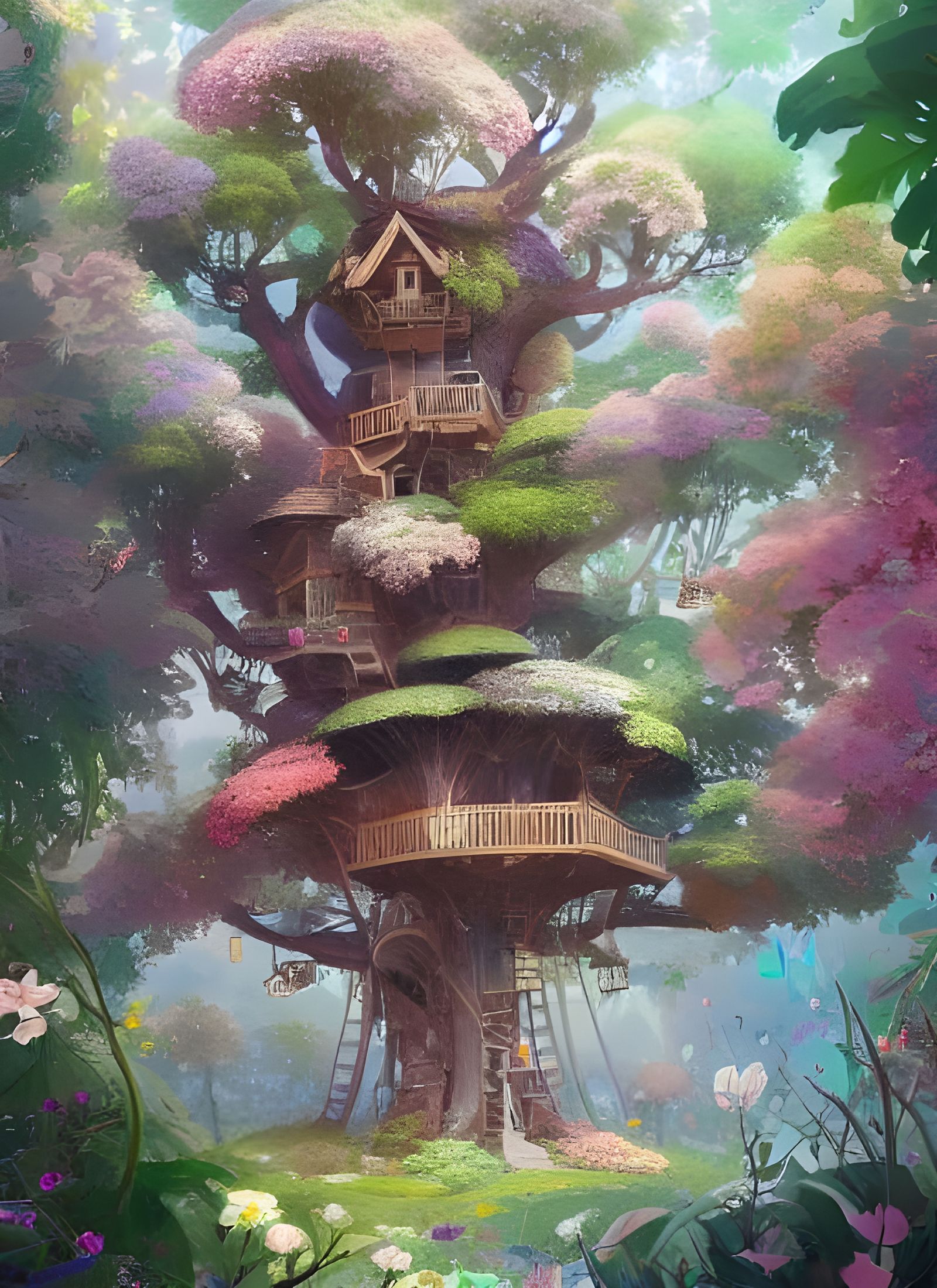 Enchanted Treehouse Illustration in Detailed Digital Style