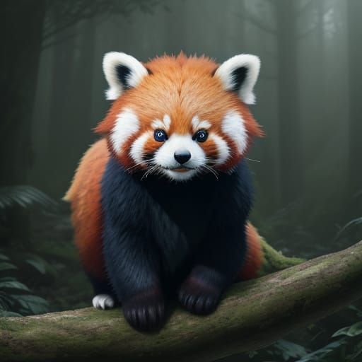 Hyper-Realistic Red Panda in Misty Forest Anime Art