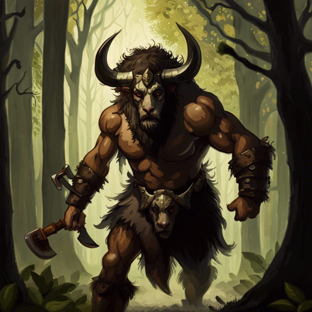 Axe-Wielding Minotaur in Forest