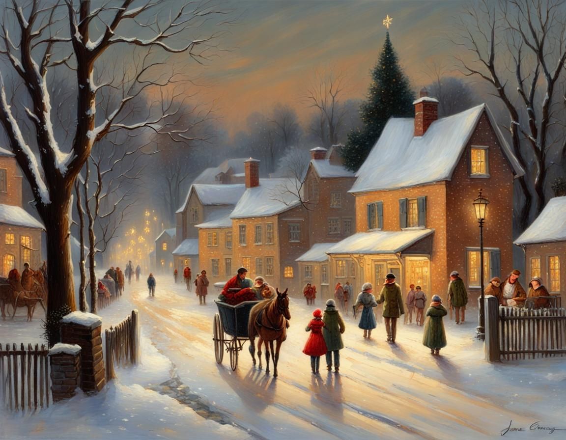 Christmas Winter Landscape Oil Painting