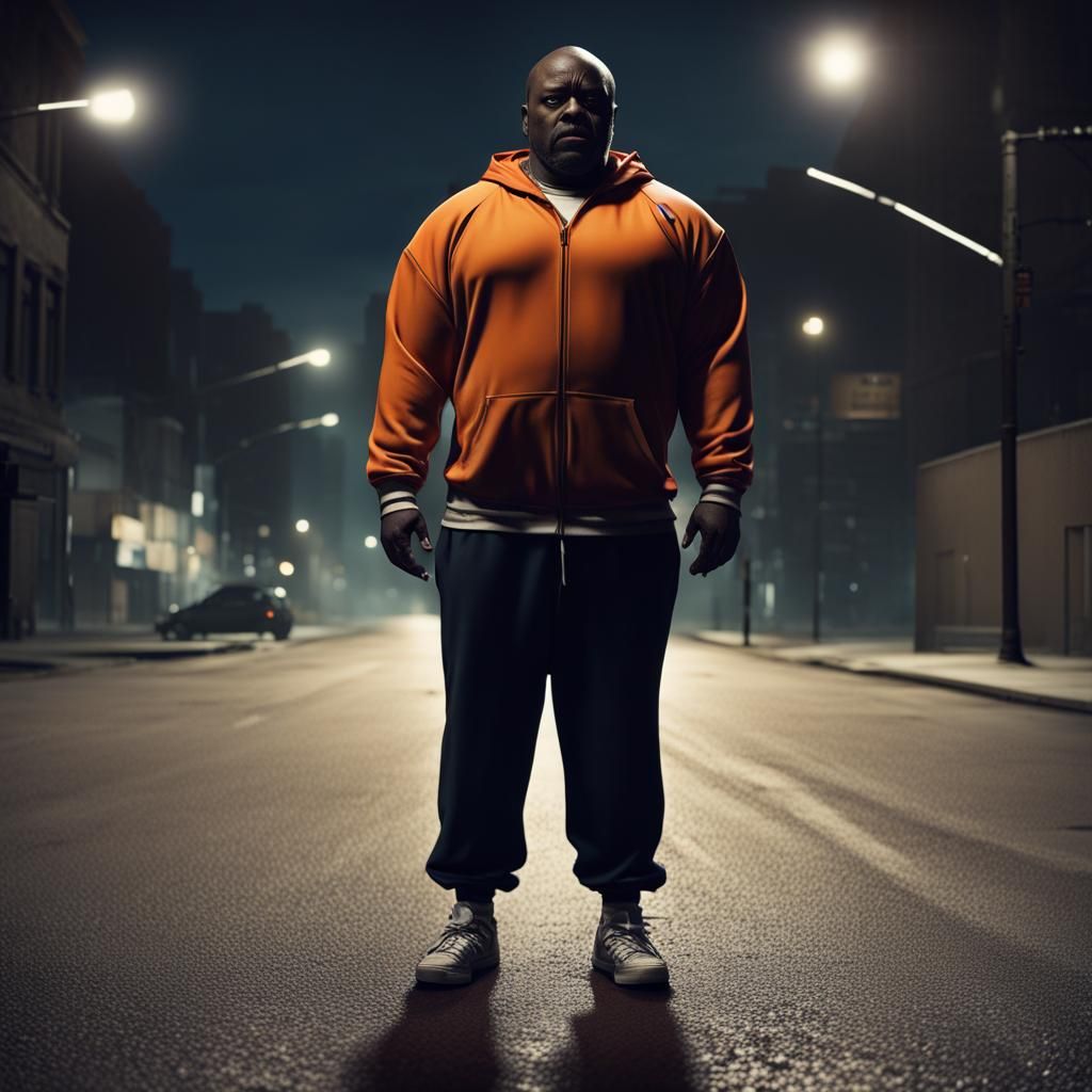 Scary African-American Man in Tracksuit on Halloween