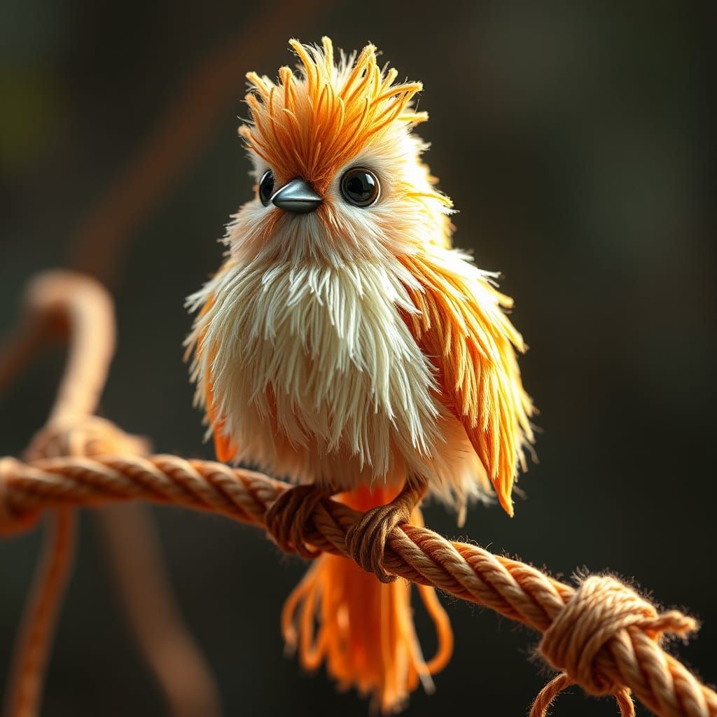 Adorable Fluffy Bird Made of String and Rope