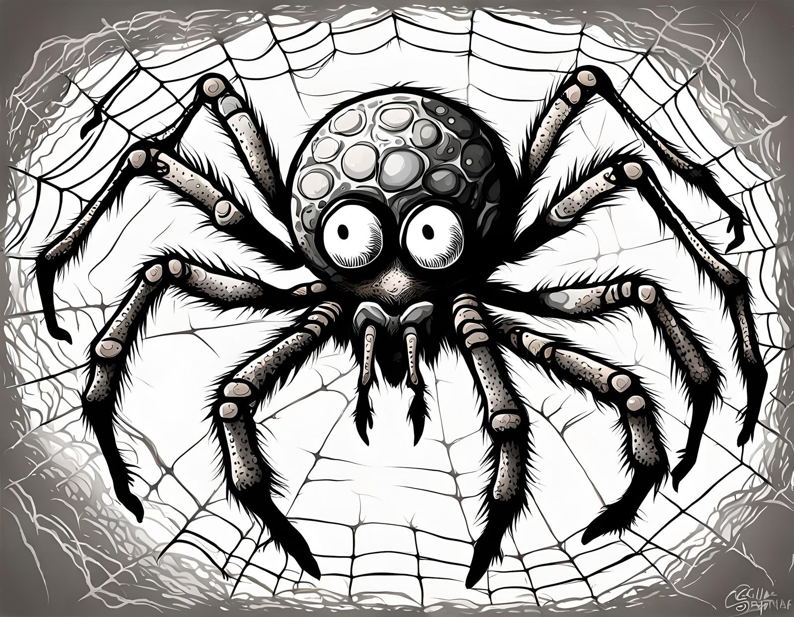 Surreal Eyeball Spider on a Web