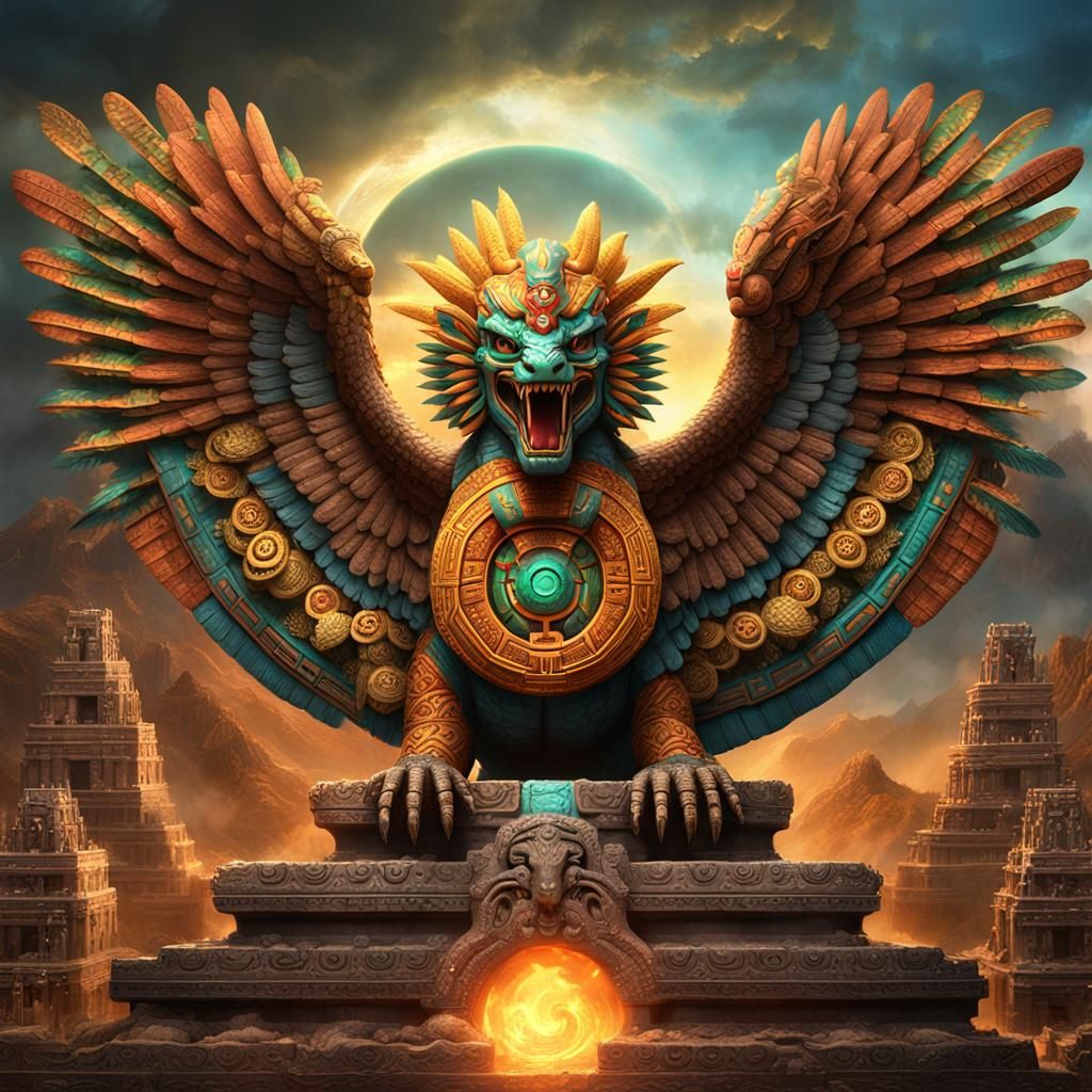 Feathered Serpent Quetzalcoatl with Aztec Motifs