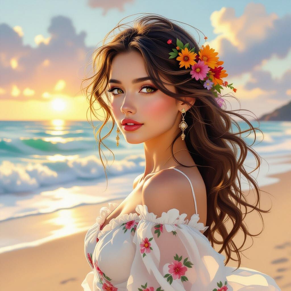 Autumn Princess by the Sea in Lyrical Abstraction Style