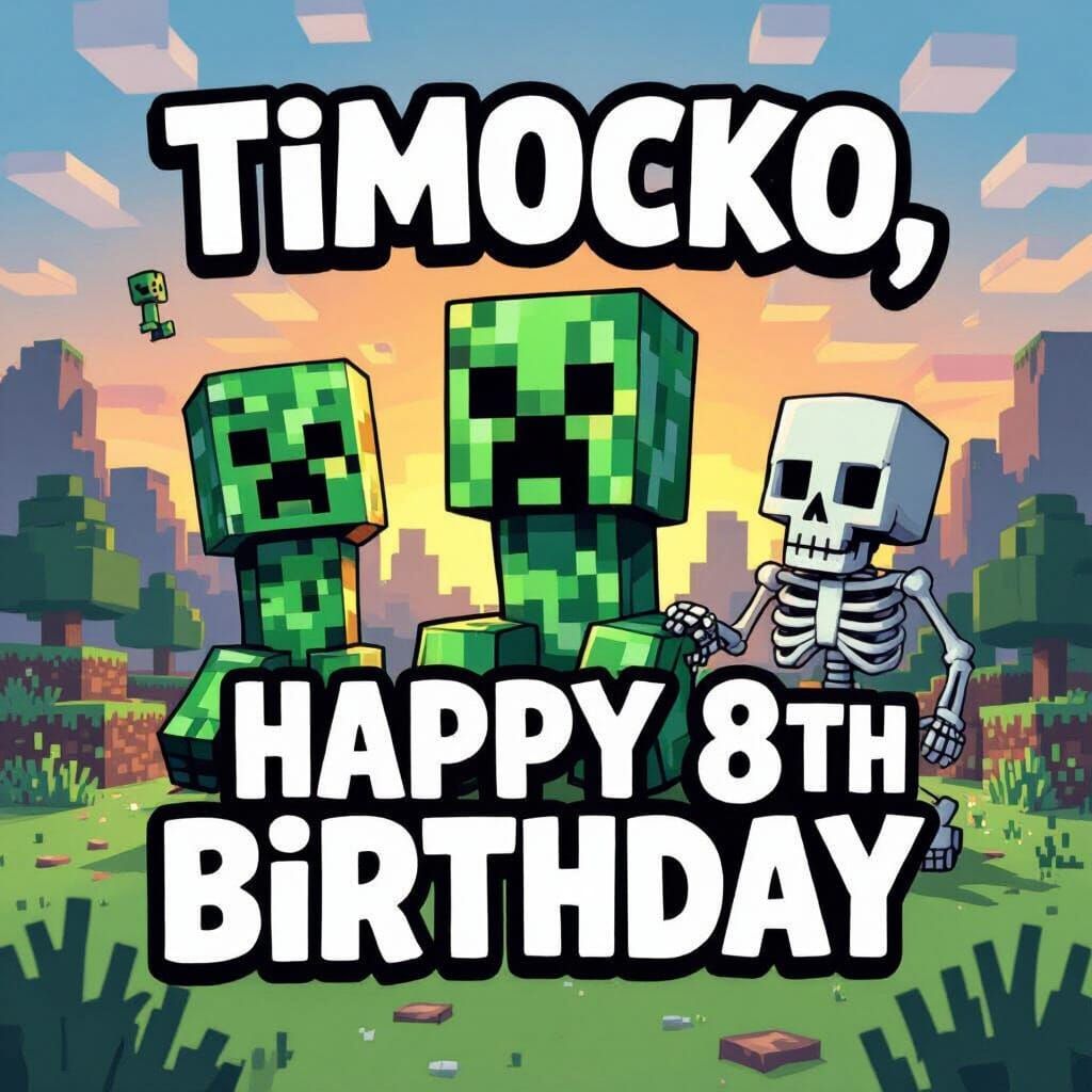 Minecraft Birthday Postcard with Creeper & Skeleton