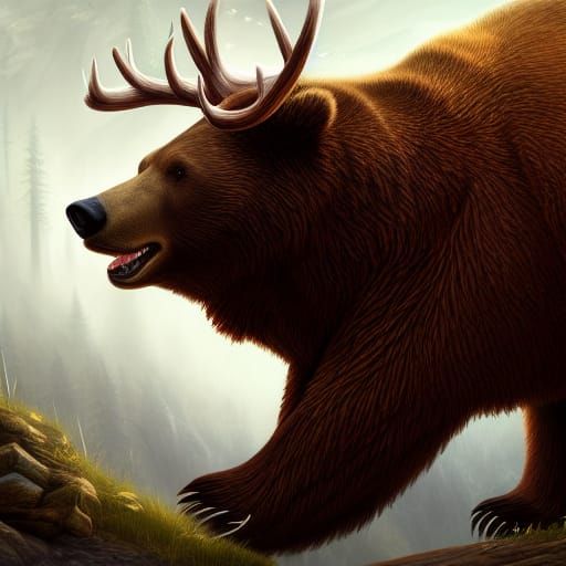 Bear with Antlers: Detailed Matte Painting