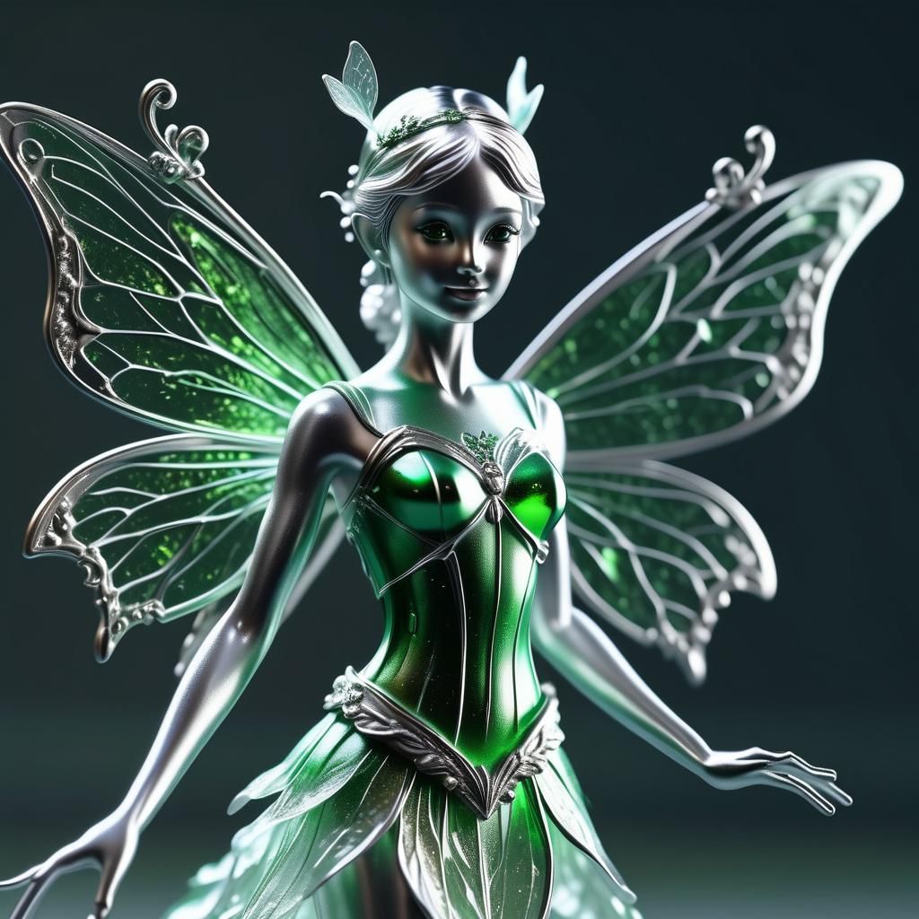Silver Fairy with Green Wings in 8K Resolution