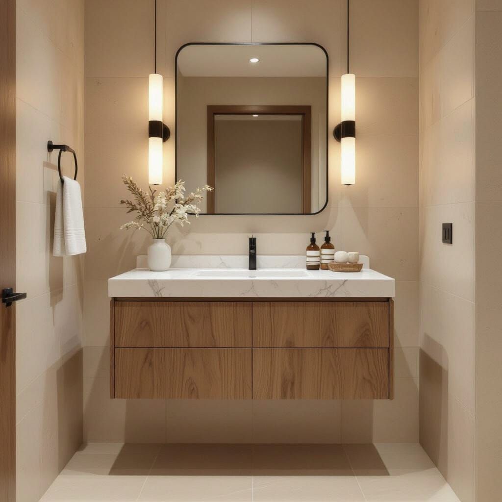 Elegant Vanity with Marble Top and Large Mirror