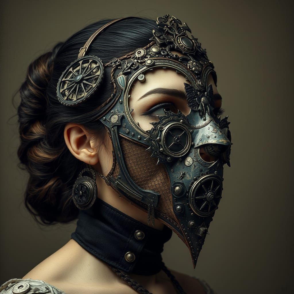 Mysterious Steel Masked Woman in Dystopian Style