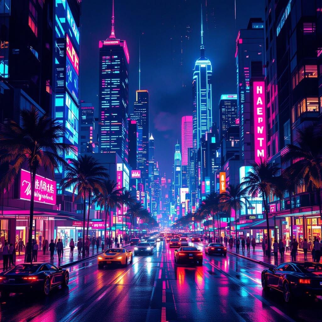 Futuristic Miami Cyberpunk Cityscape at Night