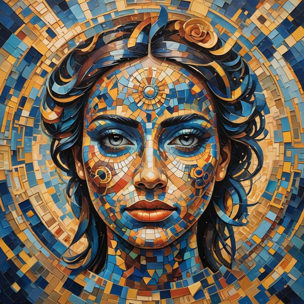 Vibrant Abstract Cubism Portrait with Geometric Mandalas