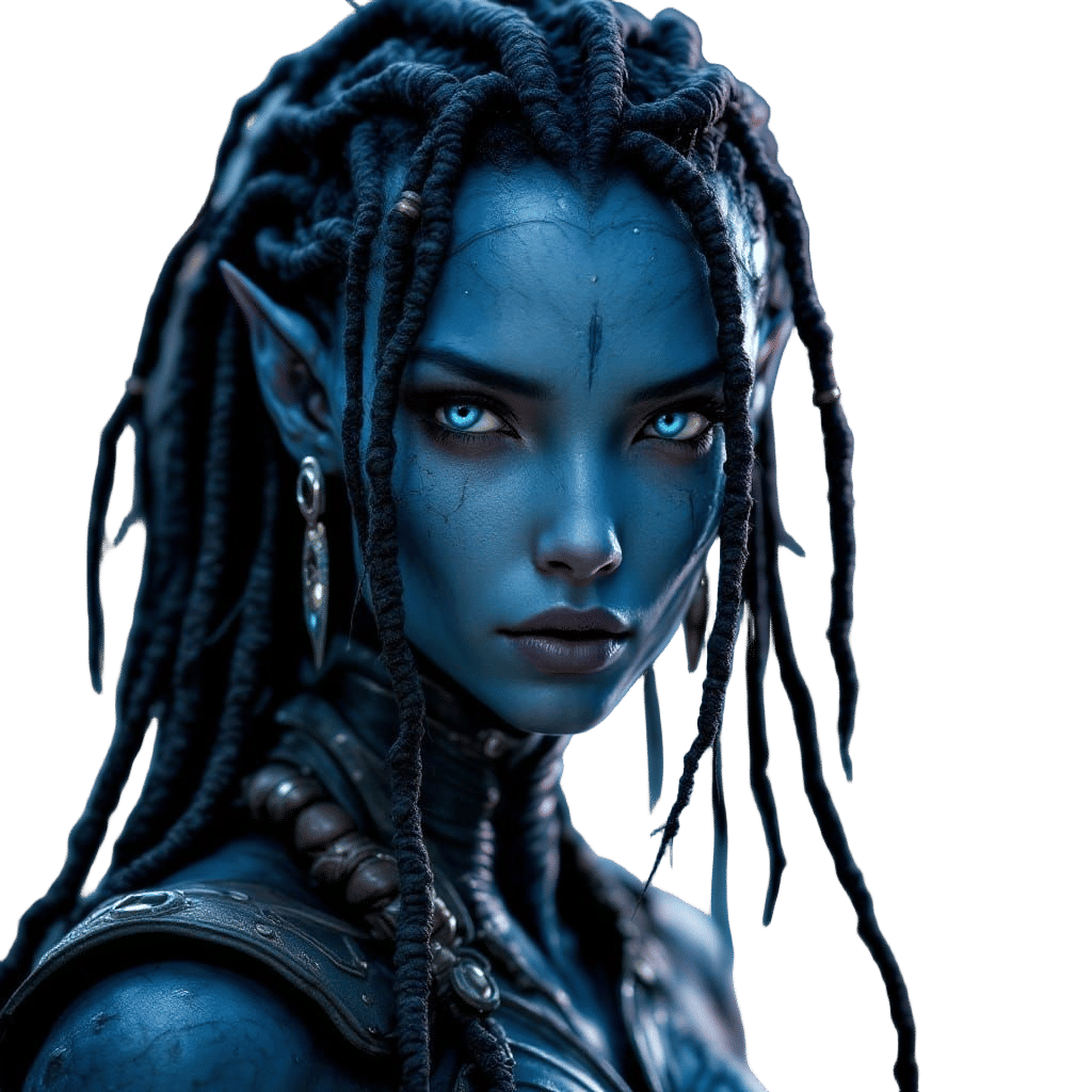 Ethereal Blue Skinned Warrior in Futuristic Epic Fantasy