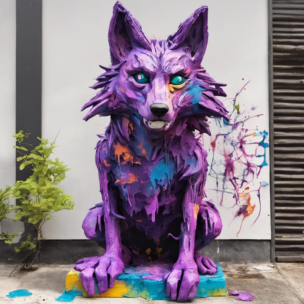Purple Wolf Fursona Artist Creates Recycled Sculpture