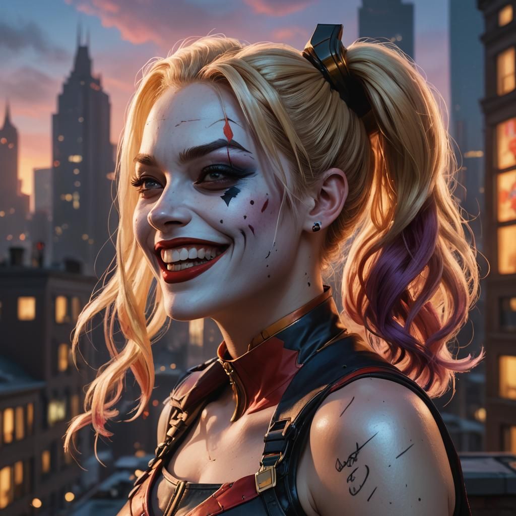 Harley Quinn Concept Art on Gotham Rooftop