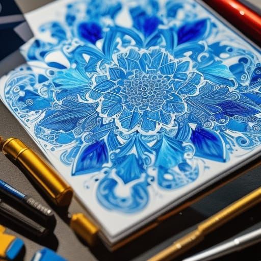 Detailed Blue Drawing with Dynamic Lighting