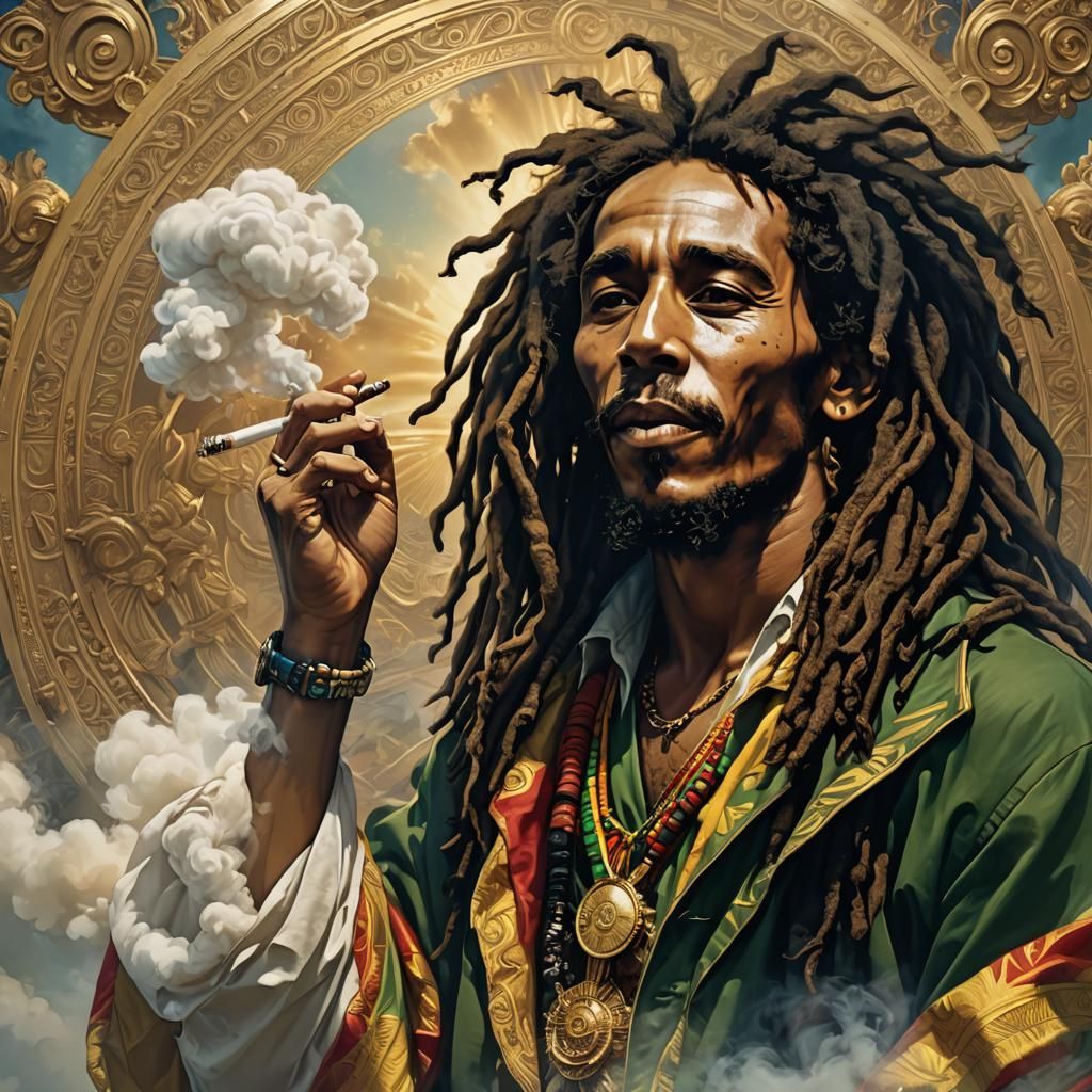 Bob Marley Portrait in Smoke and Clouds