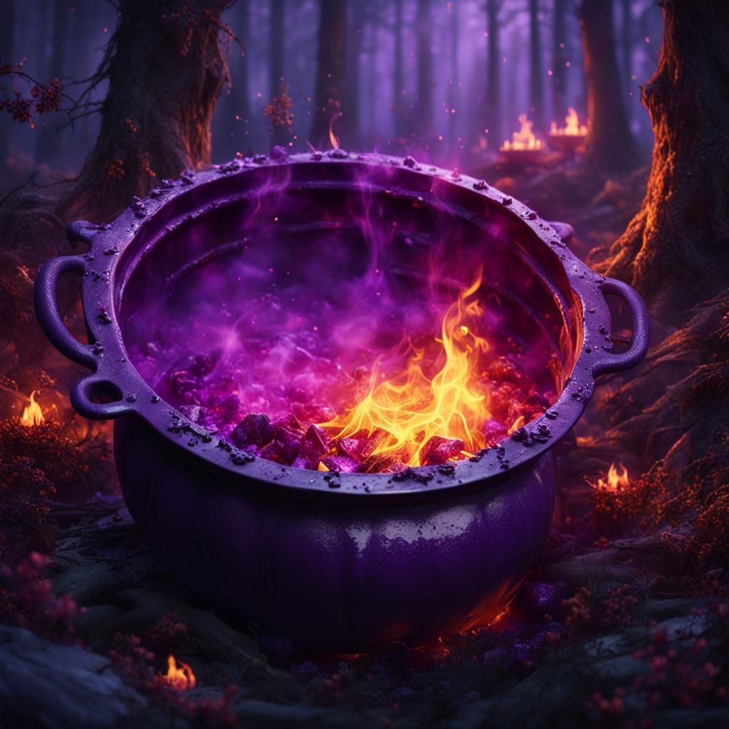 Purple Cauldron in Spooky Woods: Fantasy Concept Art