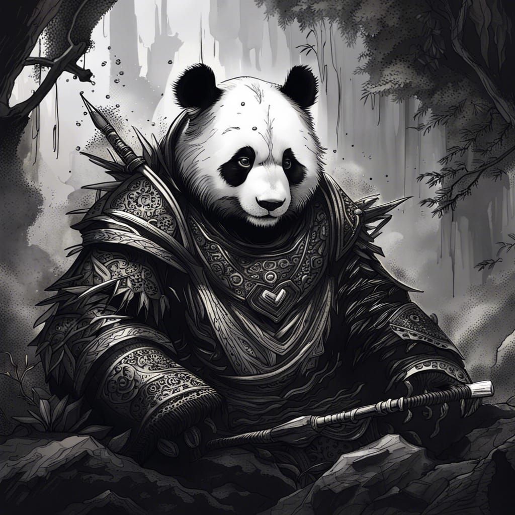 Detailed Black and White Panda Illustration