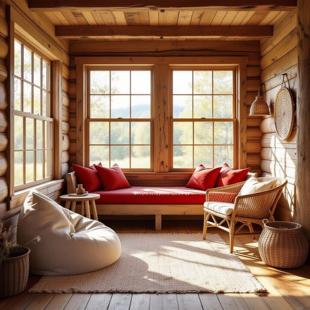 Cozy Sunlight Cabin Interior Watercolor Illustration