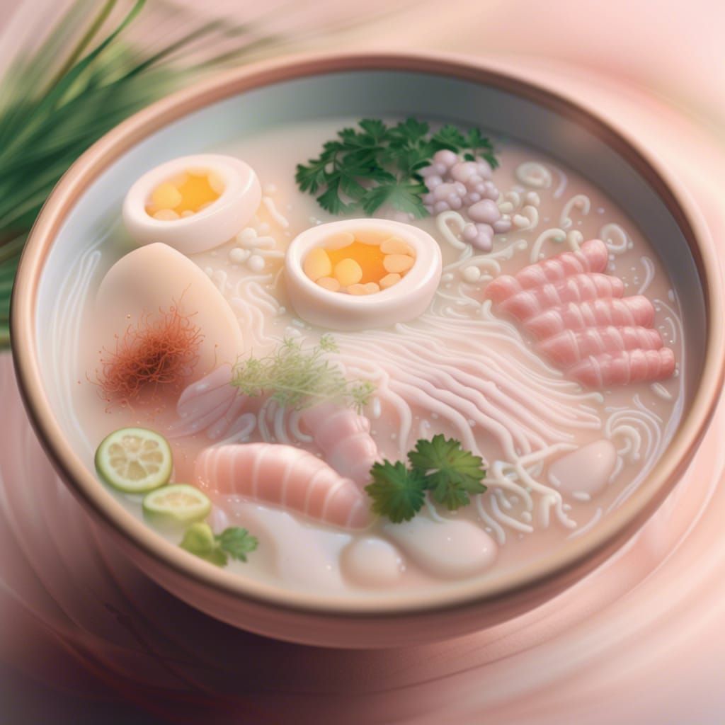 Steaming Tonkotsu Ramen in Pastel Colors
