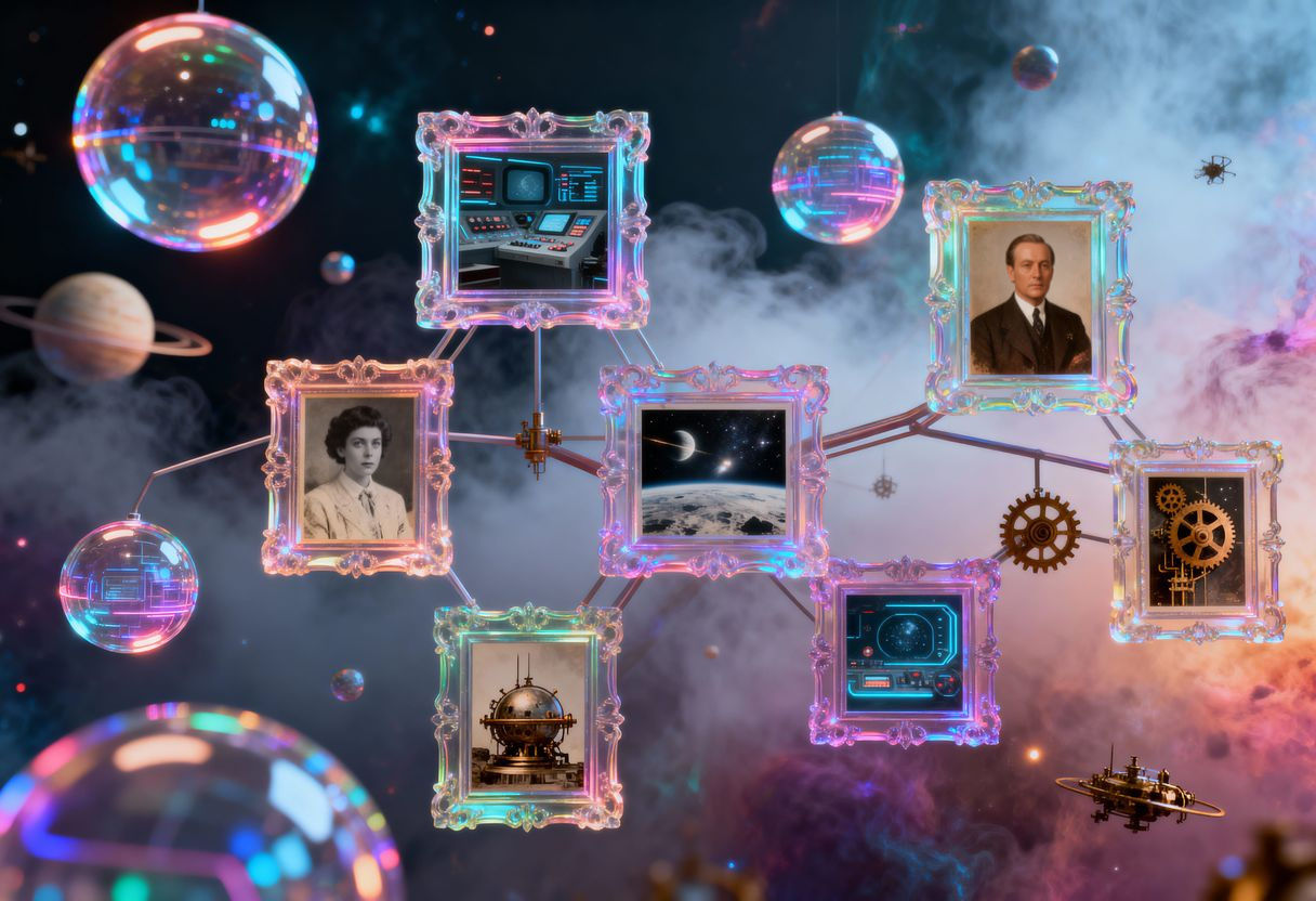 Futuristic Holographic Family Tree in Sci-Fi Nebula