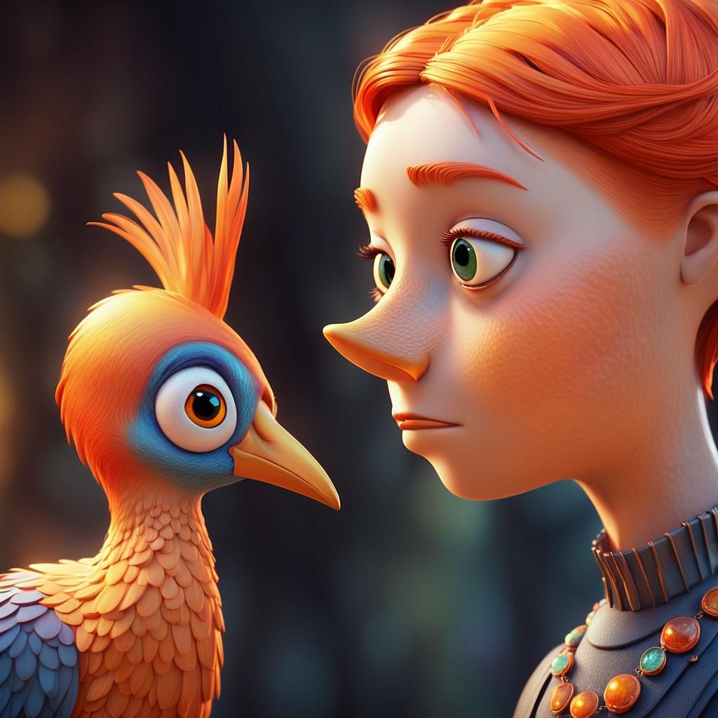 Pixar-Style Bird Chats with Scottish Girl