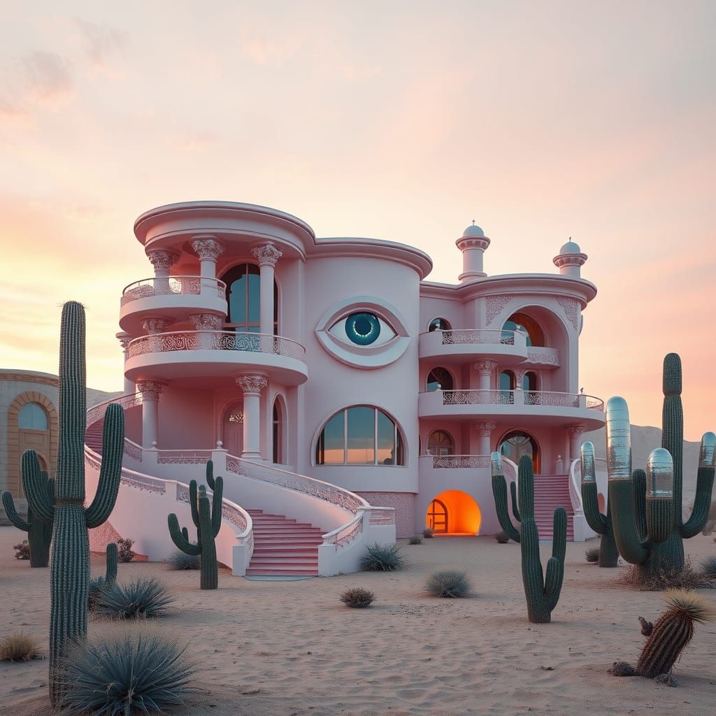 Surreal Desert Villa in Pastel Pink