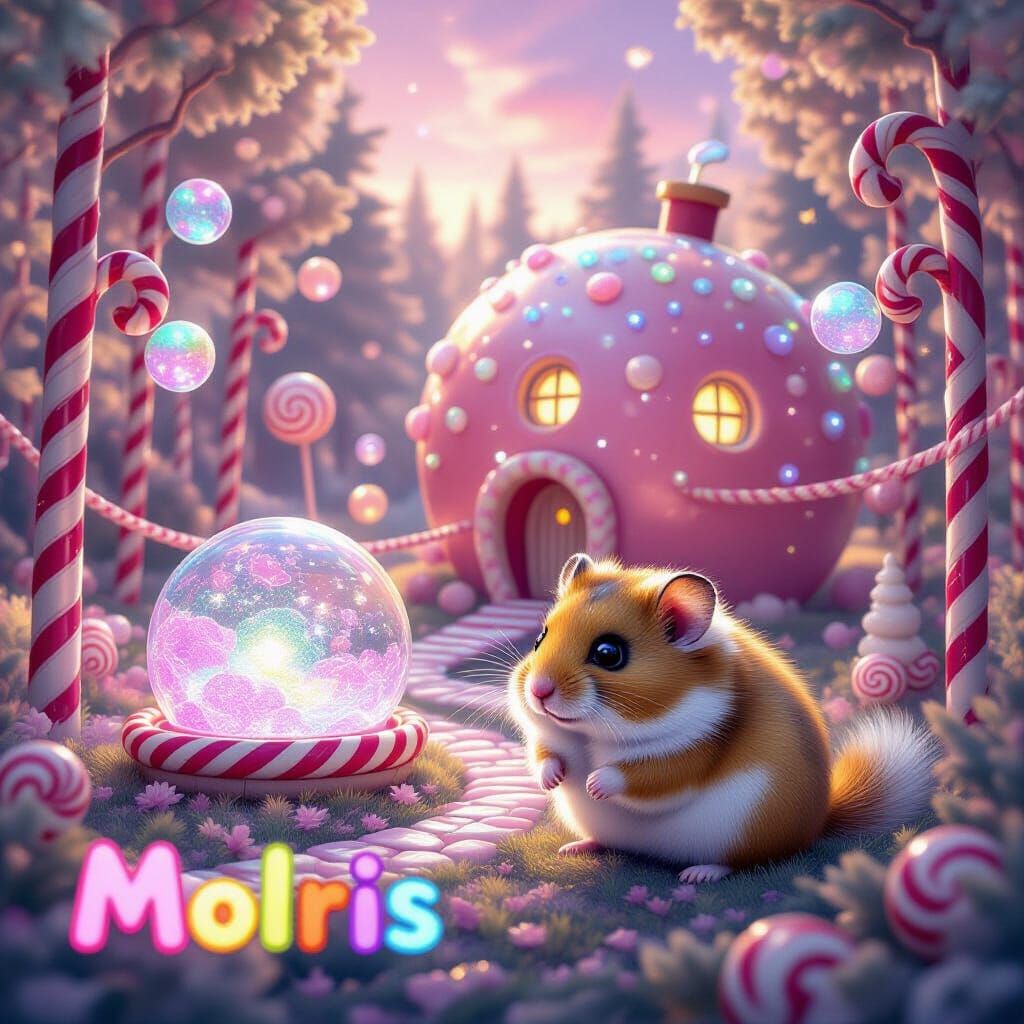 Glow-Lichen Hamster in Candy Cane Forest 3D Render