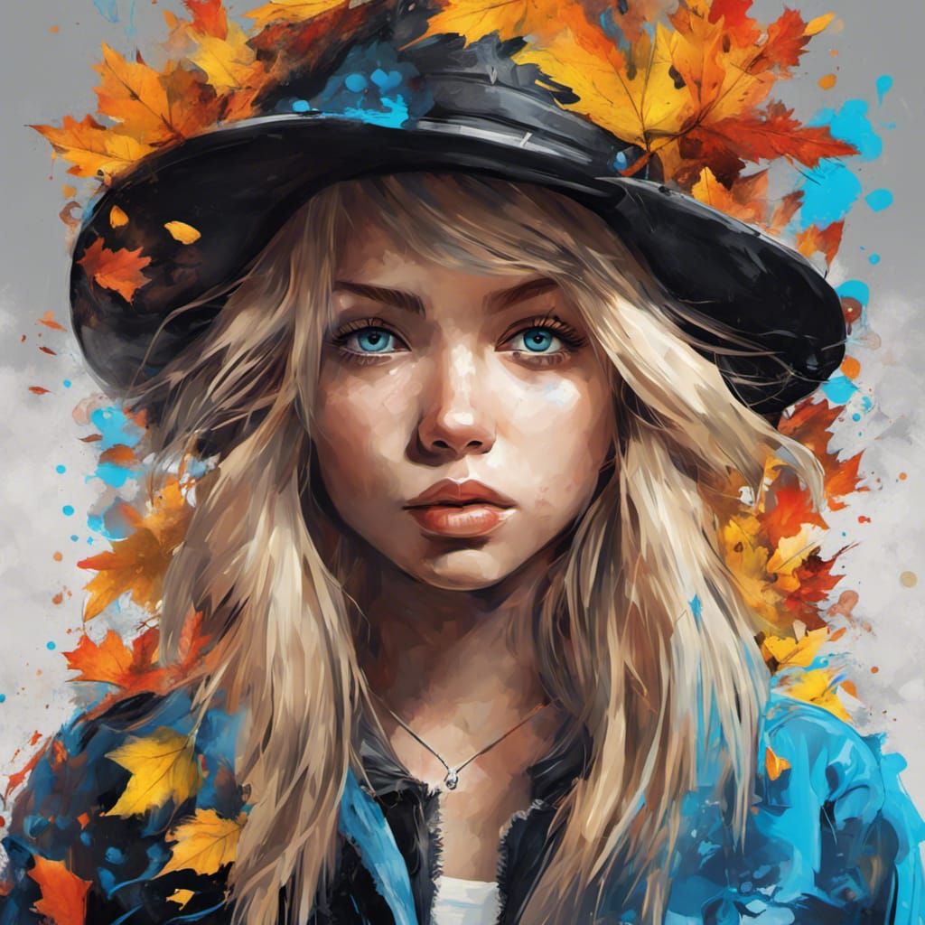 Colorful Graffiti Style Portrait of a Girl in Hat