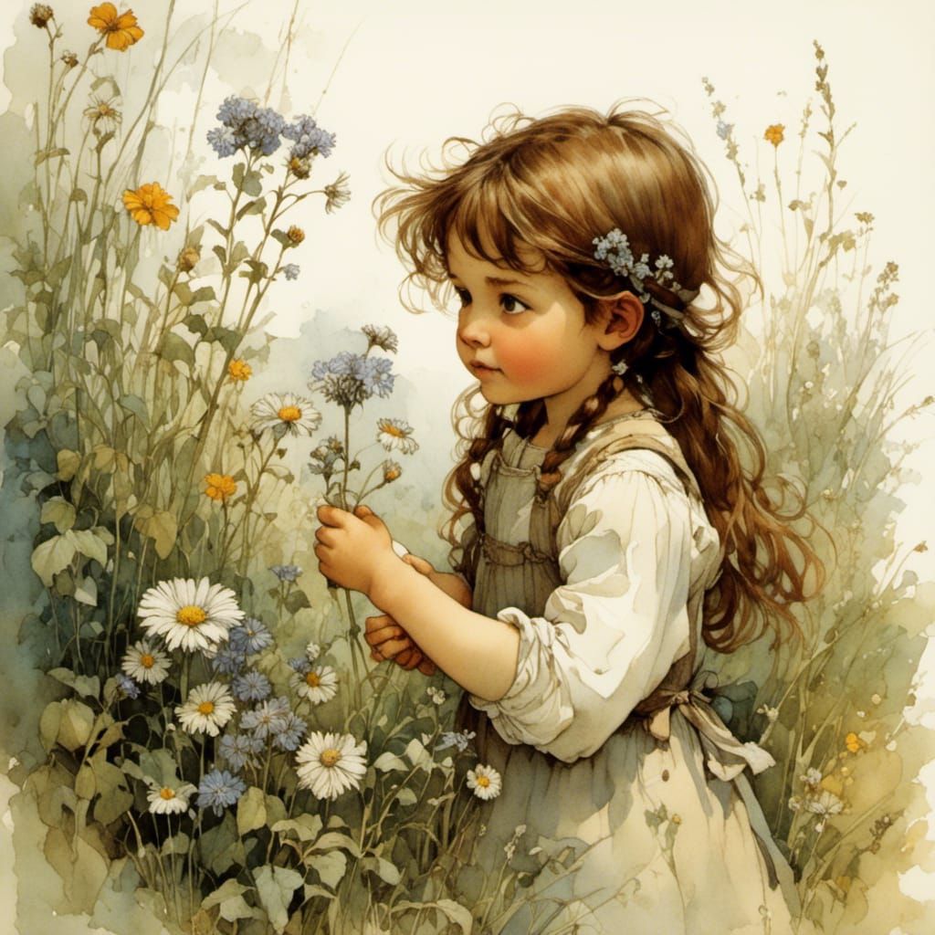Girl with Wildflowers: Vintage Style Garden Portrait