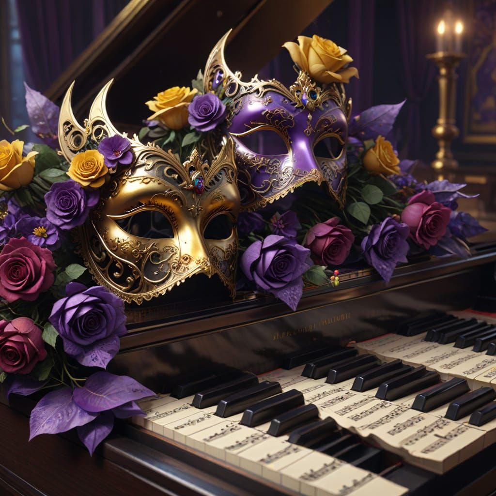 Elegant Masquerade Masks on Grand Piano