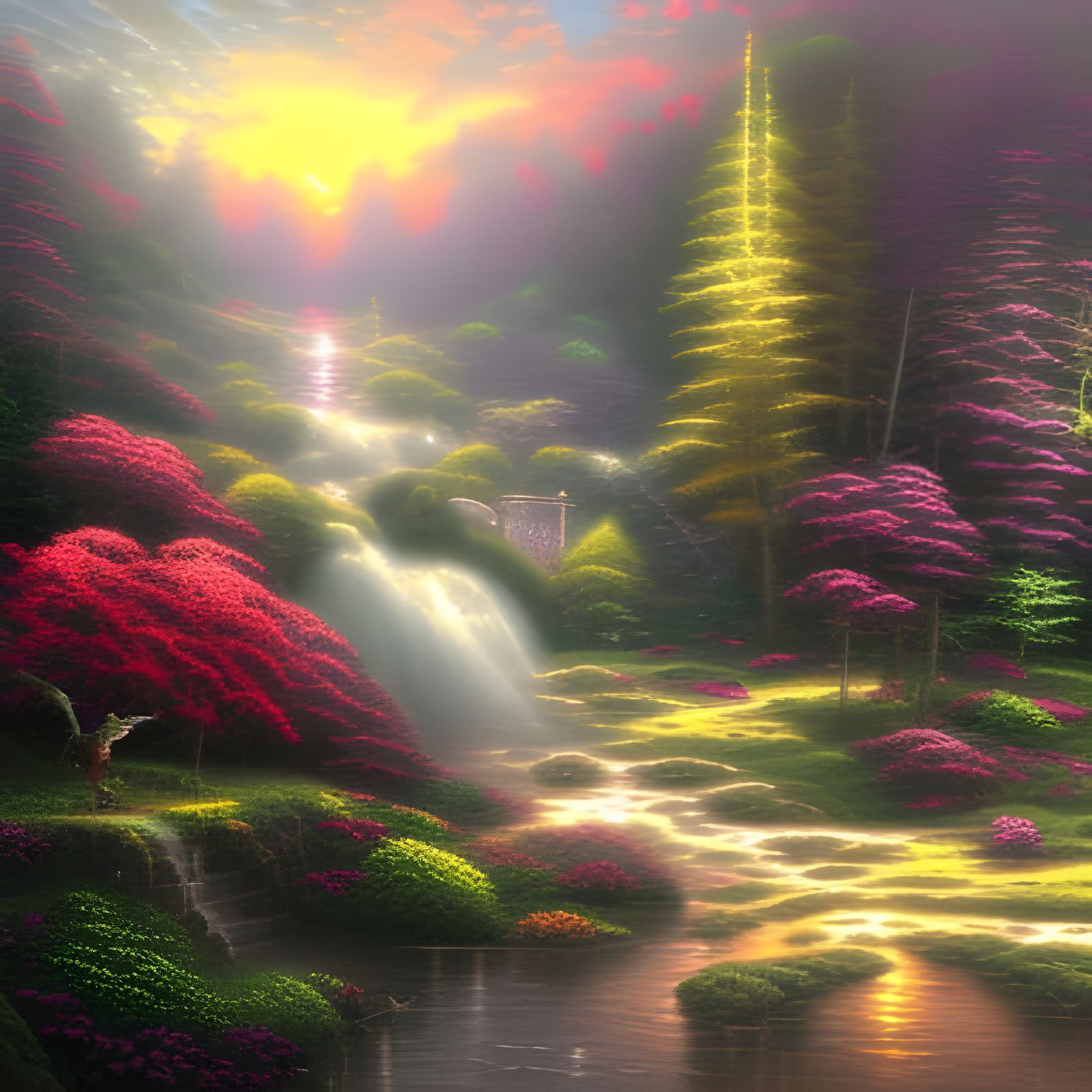 Ethereal Fantasy Landscape in Kinkade Style