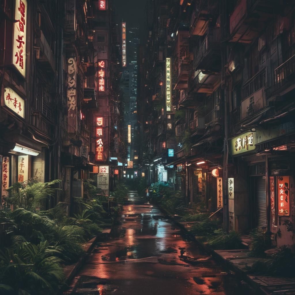 Cyberpunk Kowloon: Neon-Lit Cityscape at Night