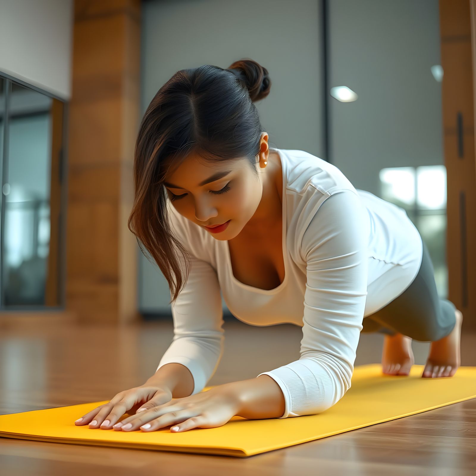 Beautiful Thai Woman in Plank Position, Detailed Matte Paint...