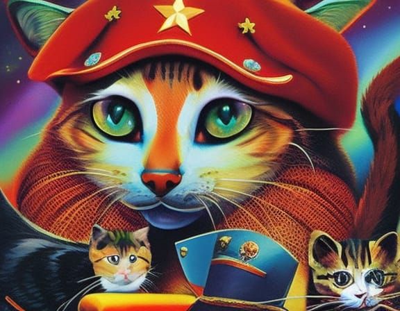 Cats and Kittens Chase Mouse in Earth Art Style