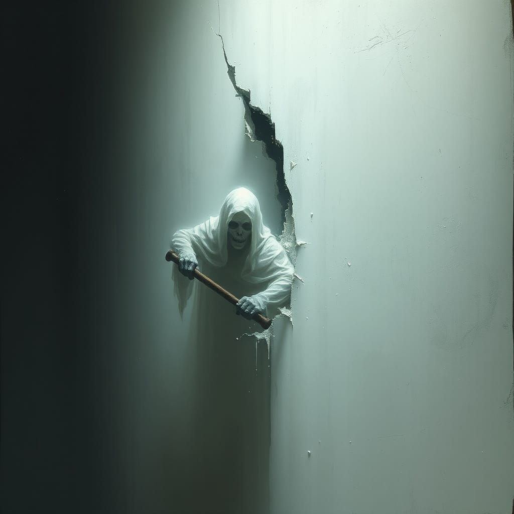 Spectral Entity Shatters White Wall