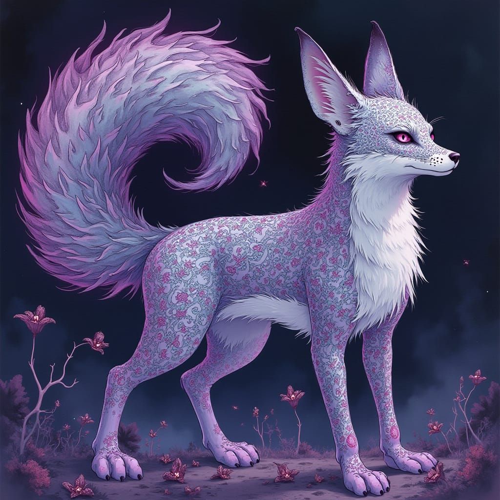 Nine-Tailed Fox of Eldritch Horror in Anime Style