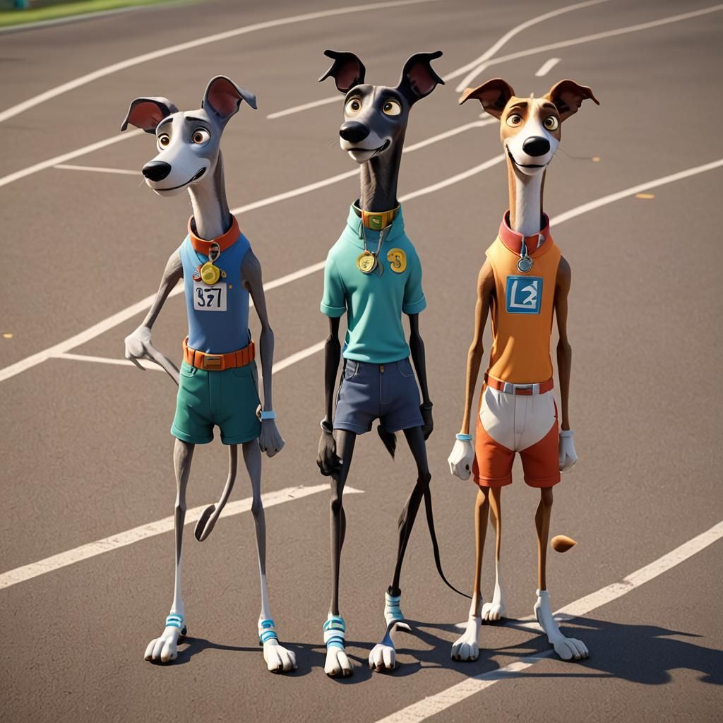 Greyhound Sprinters: Pixar-Style 3D Digital Art