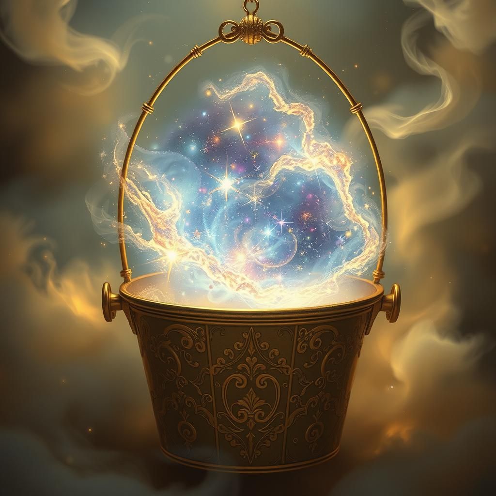 Galaxy in Golden Bucket: Whimsical Digital Art