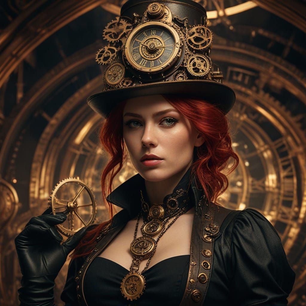 Steampunk Woman with Clockwork Hat