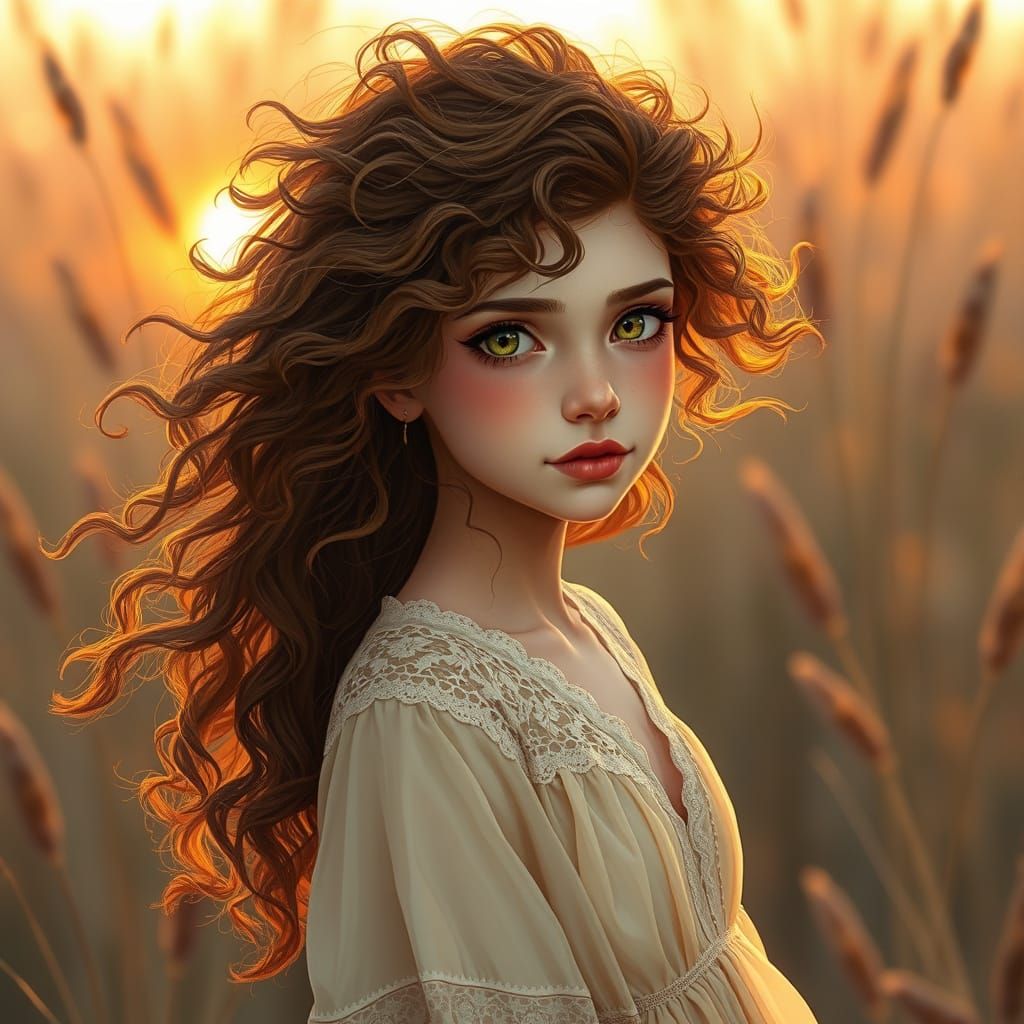 Ethereal Bohemian Goddess in Golden Hour