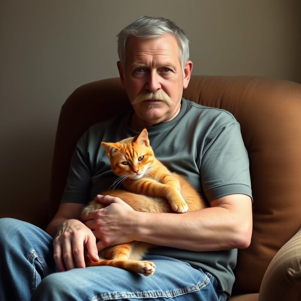 Man and Cat, in Rockwell Style